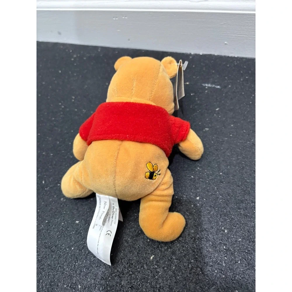 NWT Disney Store Winnie The Pooh Plush Beanie Baby Red Shirt Bee Embroidery‎
